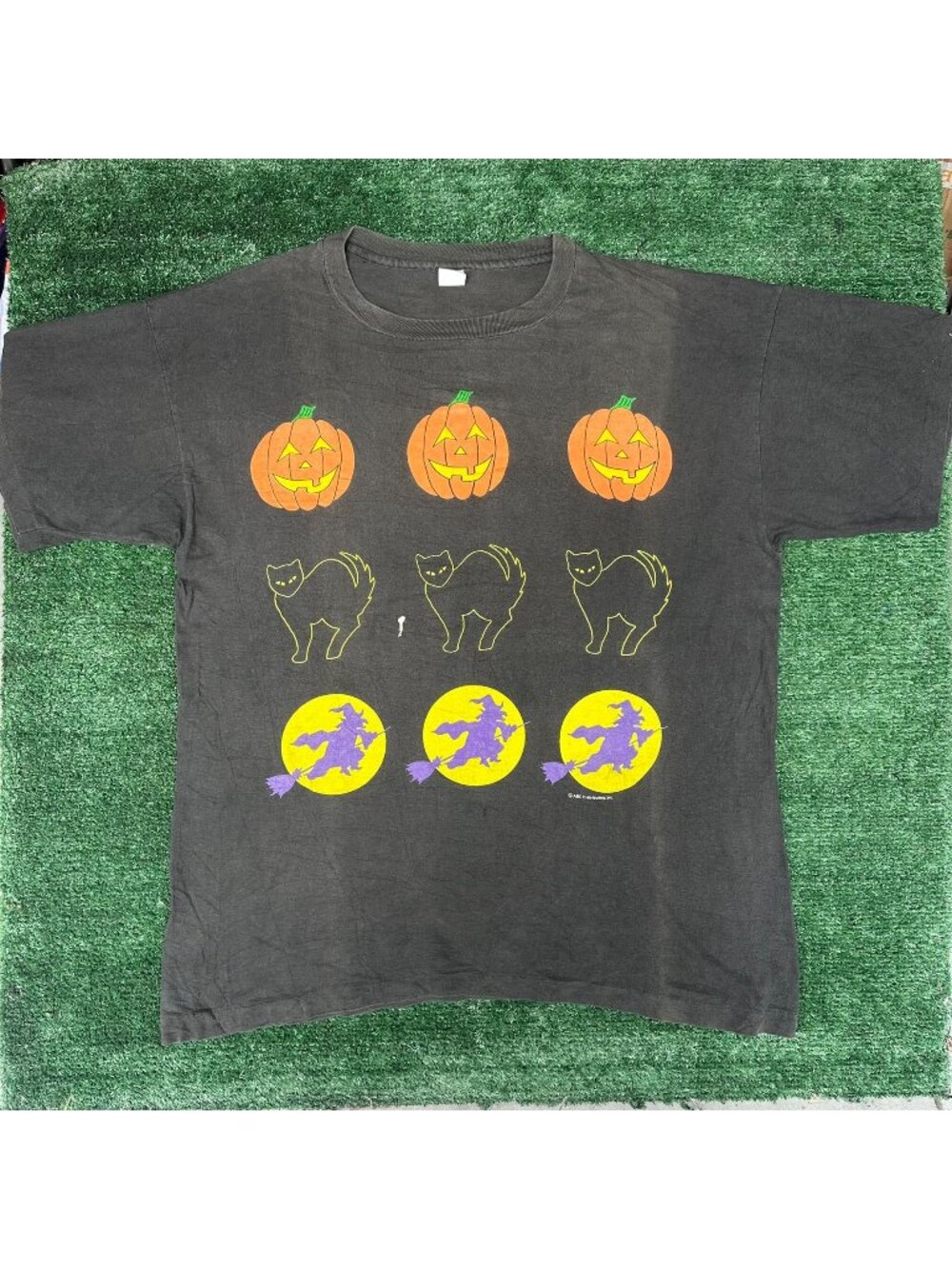 Vintage 90s Halloween Witch Pumpkin T-Shirt Black L/XL Single Stitch Spooky
